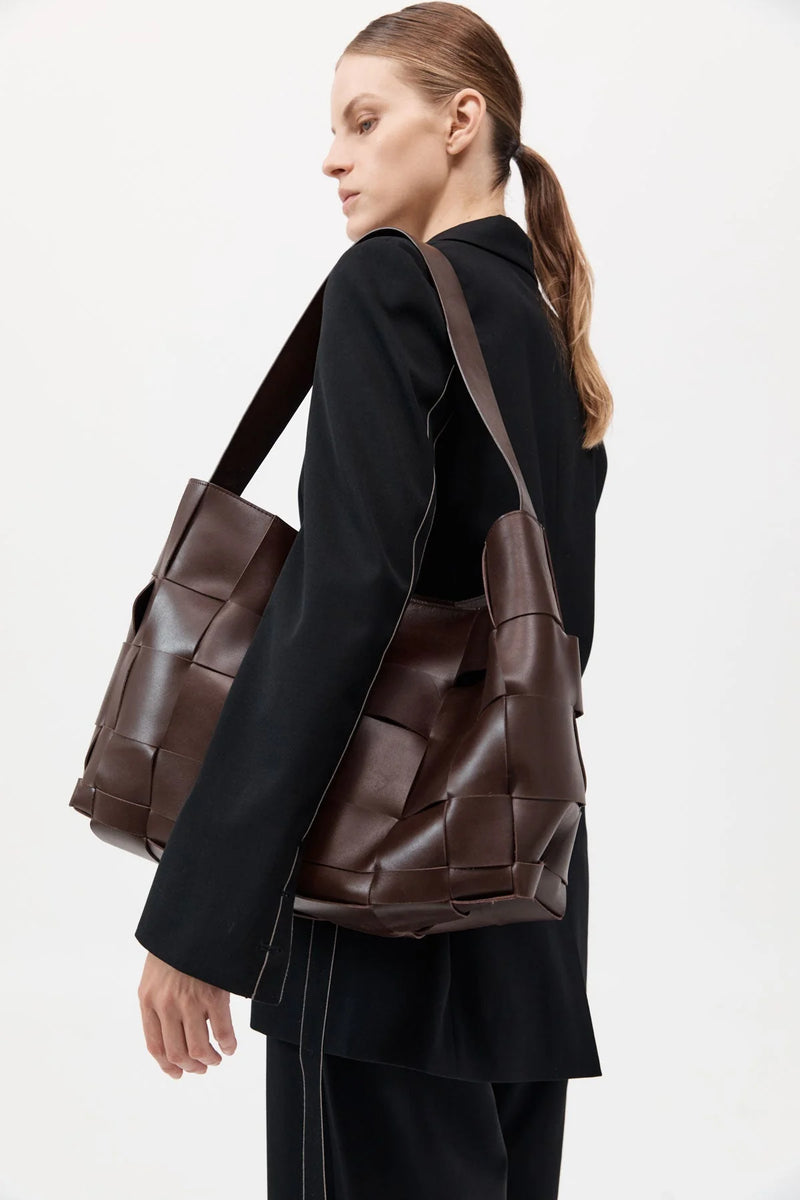 Woven Large Tote - Chocolate – BLVD Woven Large Tote - Chocolate – BLVD