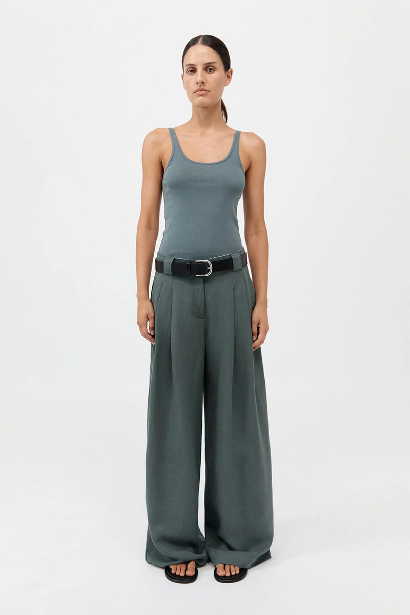 Organic Cotton Slim Scoop Tank - Balsam Green