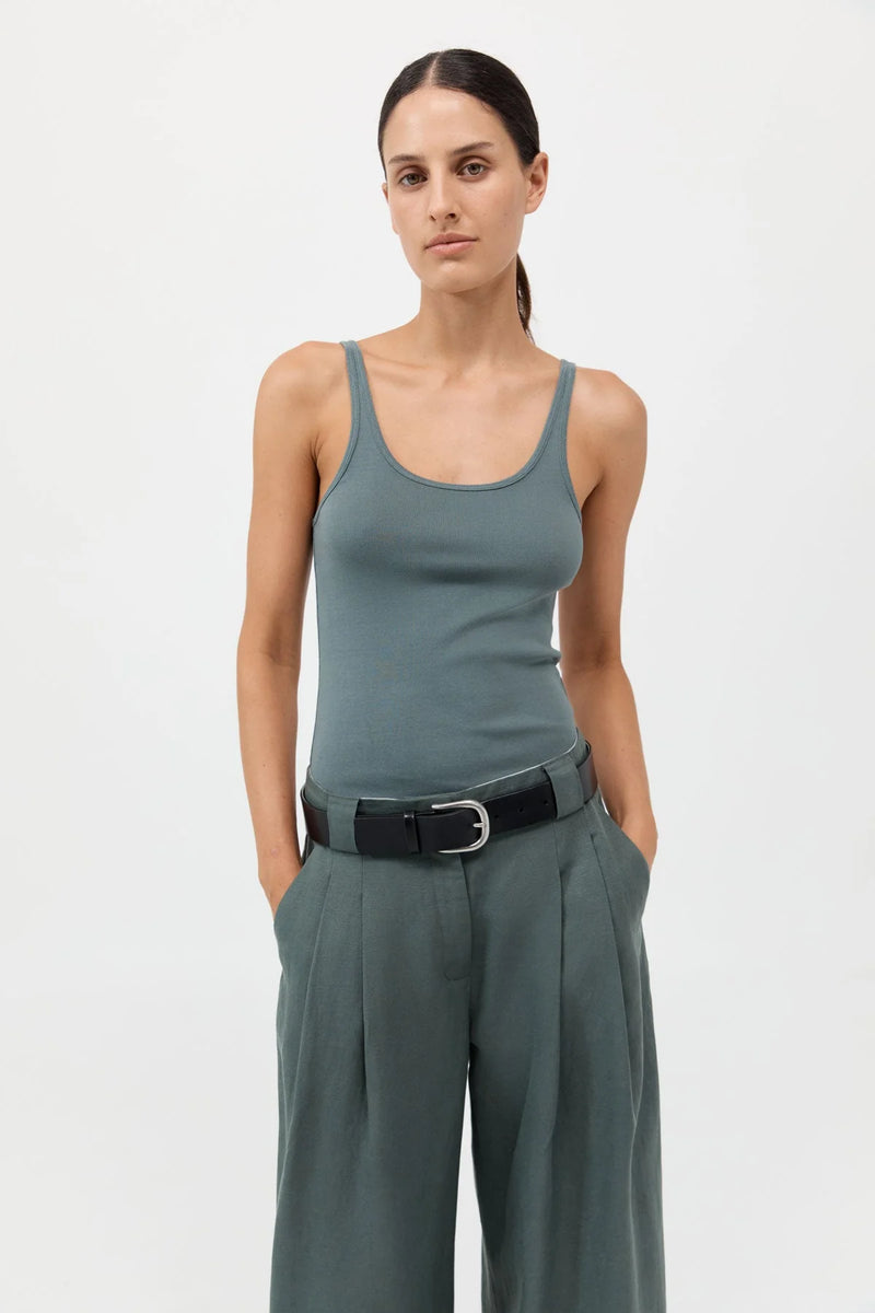 Organic Cotton Slim Scoop Tank - Balsam Green
