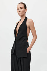 Wool Double Layer Blazer - Black