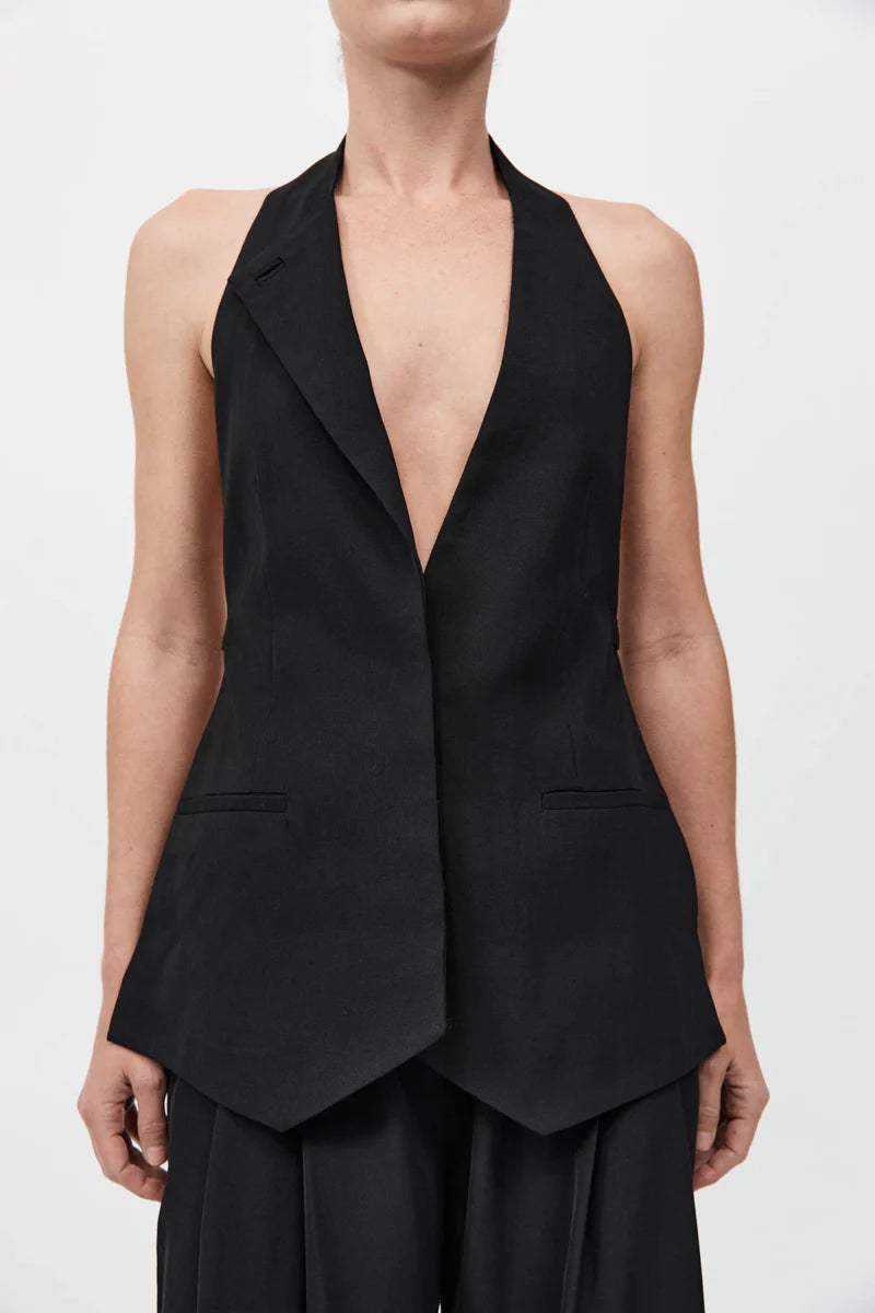 Wool Double Layer Blazer - Black