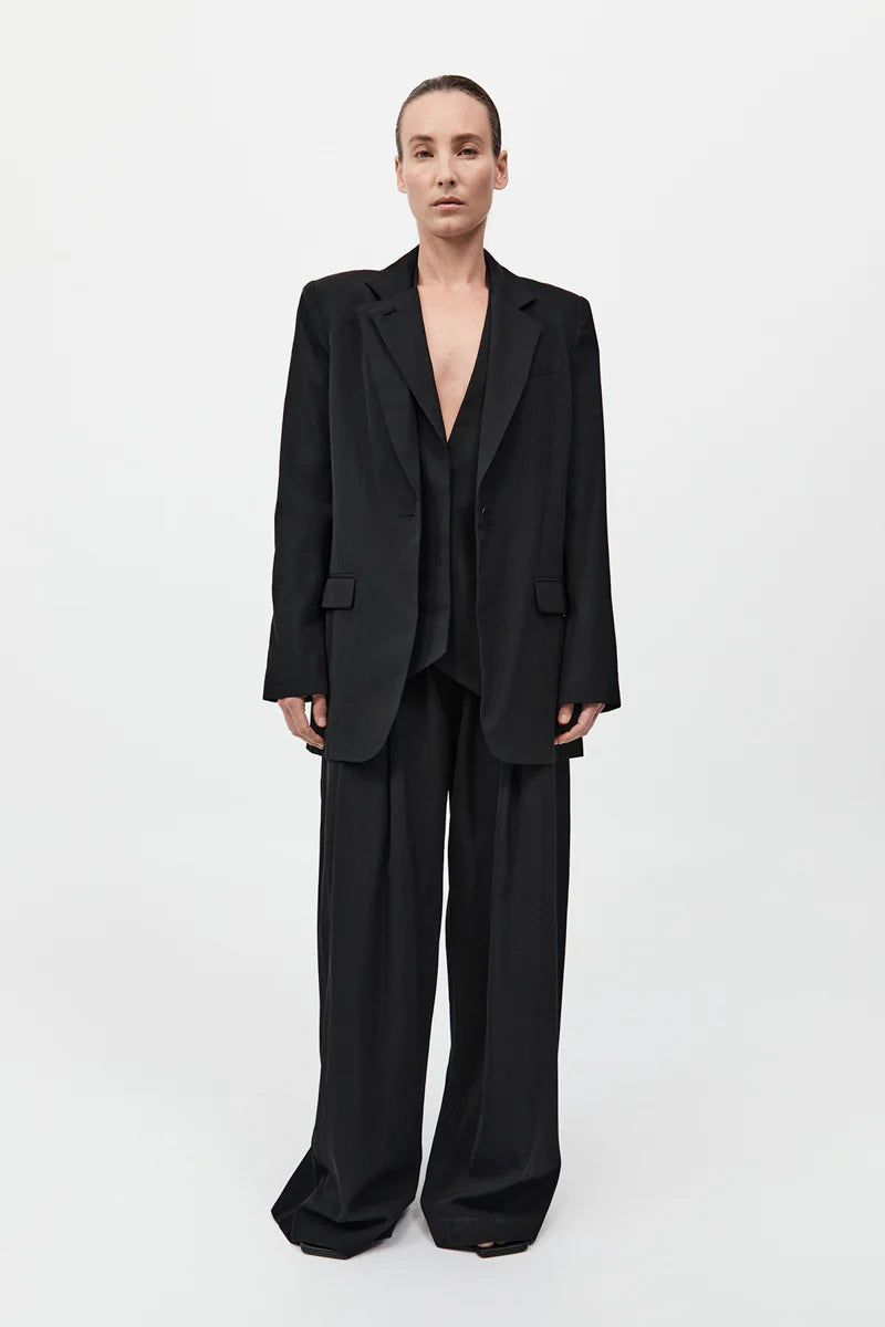 Wool Double Layer Blazer - Black