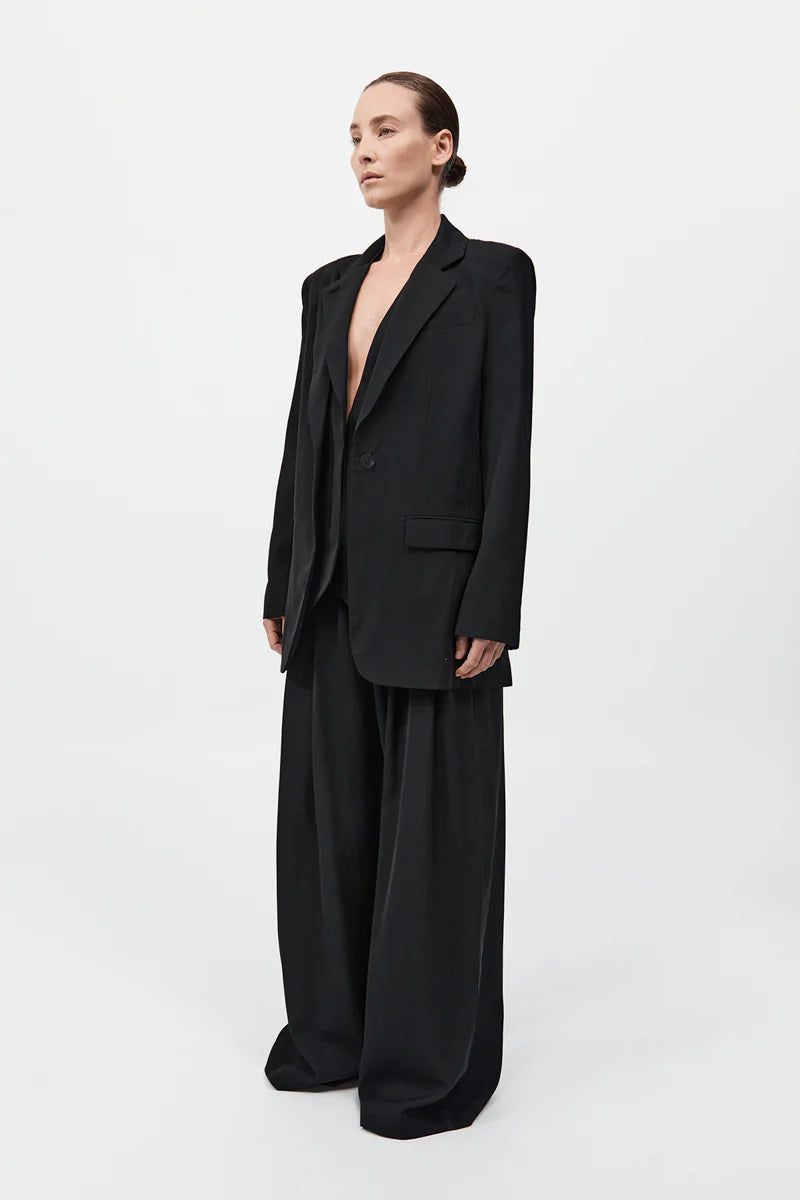 Wool Double Layer Blazer - Black