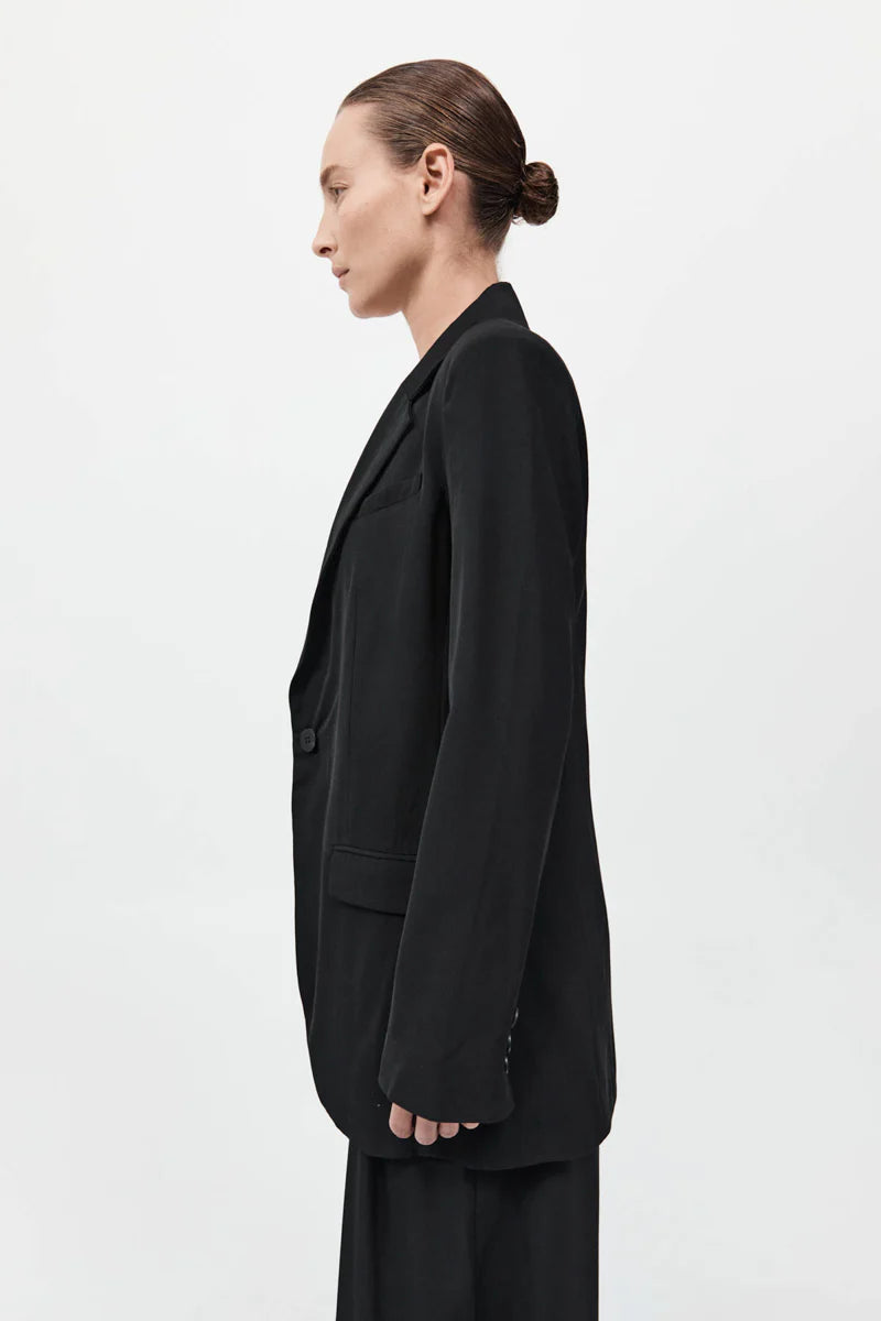 Wool Double Layer Blazer - Black