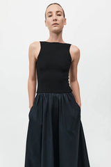 Bateau Cut Out Dress - Black