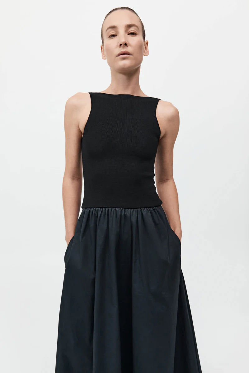 Bateau Cut Out Dress - Black
