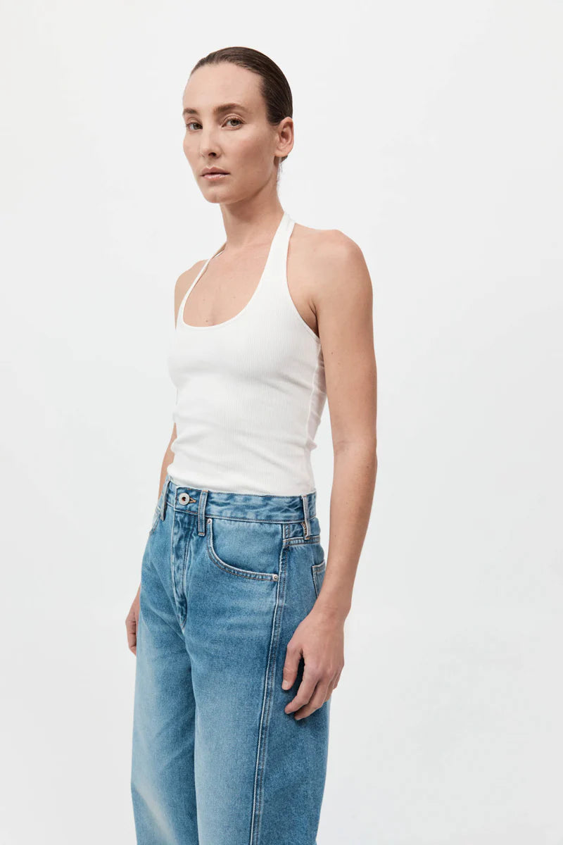 Rib Halter Top - White