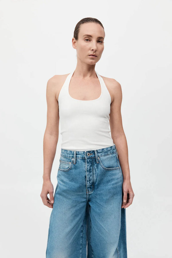 Rib Halter Top - White