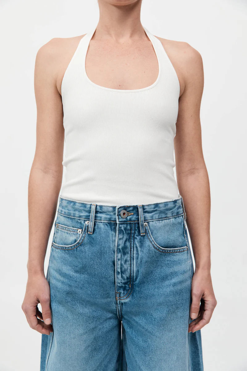 Rib Halter Top - White