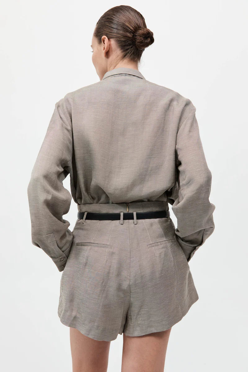 Melange Paperbag Waist Shorts - Rye