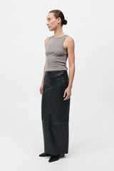 Leather Column Skirt - Black