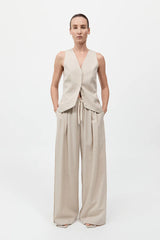 Pinstripe Wool Drawstring Pants - Latte