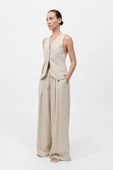 Pinstripe Wool Drawstring Pants - Latte