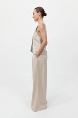 Pinstripe Wool Drawstring Pants - Latte
