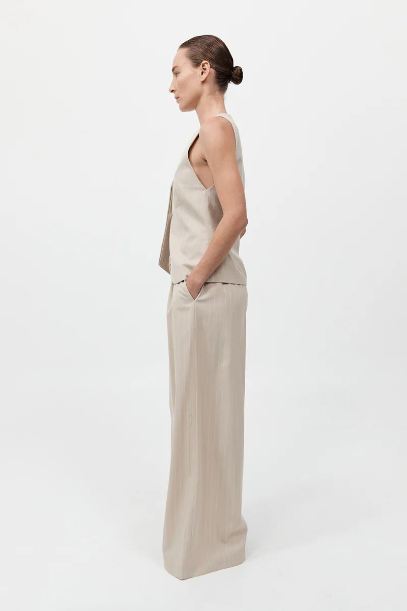 Pinstripe Wool Drawstring Pants - Latte