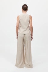 Pinstripe Wool Drawstring Pants - Latte