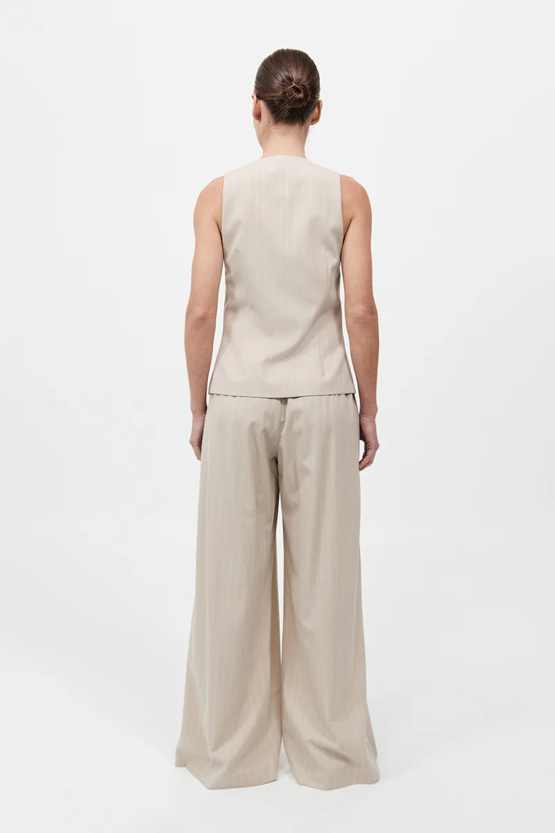 Pinstripe Wool Drawstring Pants - Latte