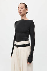 Bateau Long Sleeve Jersey Top - Black