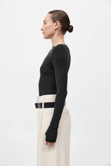 Bateau Long Sleeve Jersey Top - Black