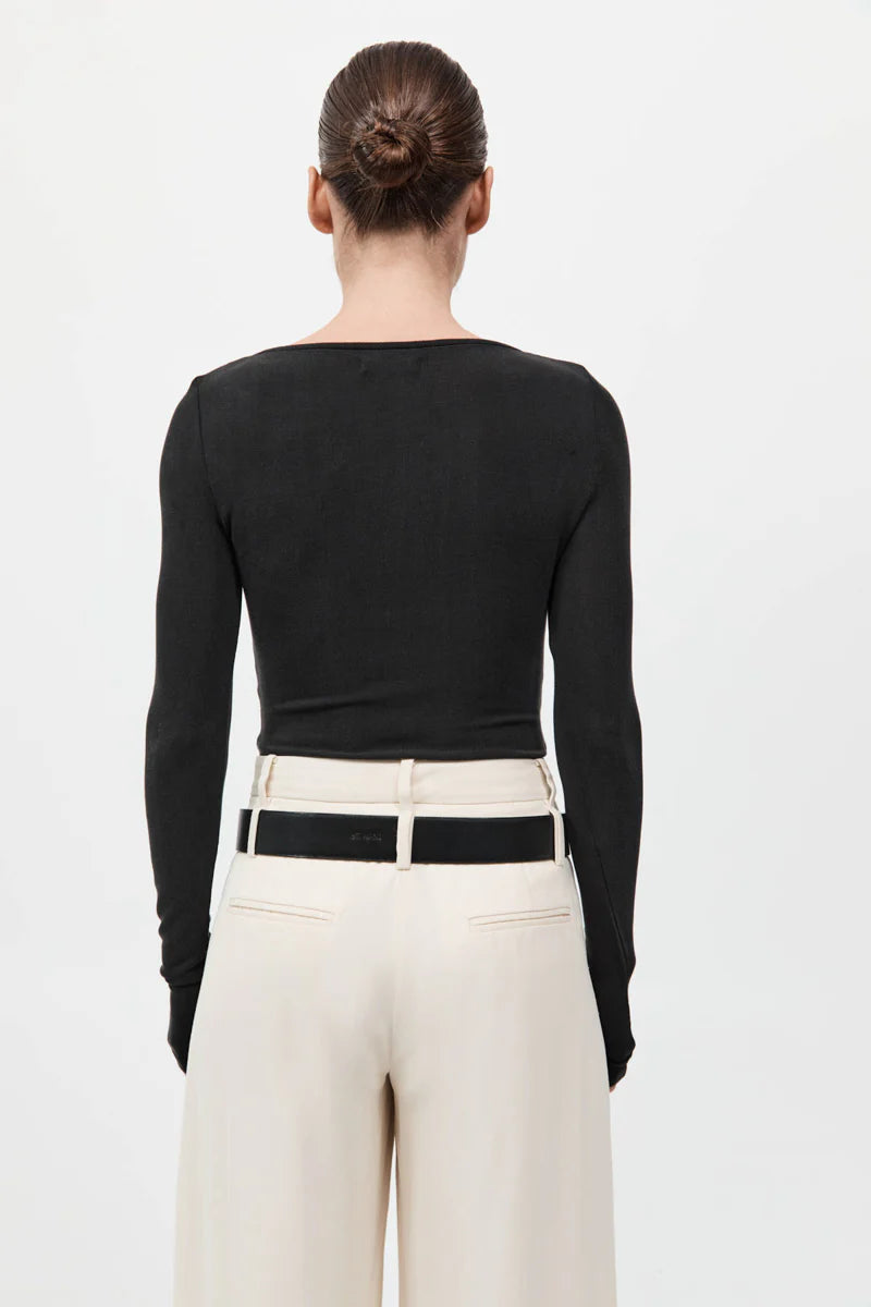 Bateau Long Sleeve Jersey Top - Black