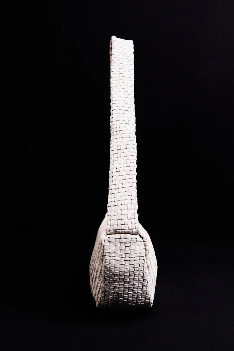 Lattice Weave Crescent Bag - Cream
