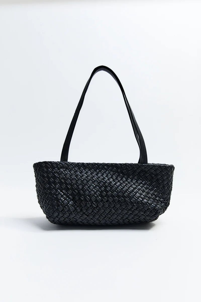 Petite Woven Trapeze Bag - Black
