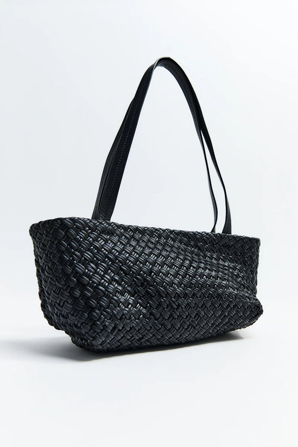 Petite Woven Trapeze Bag - Black