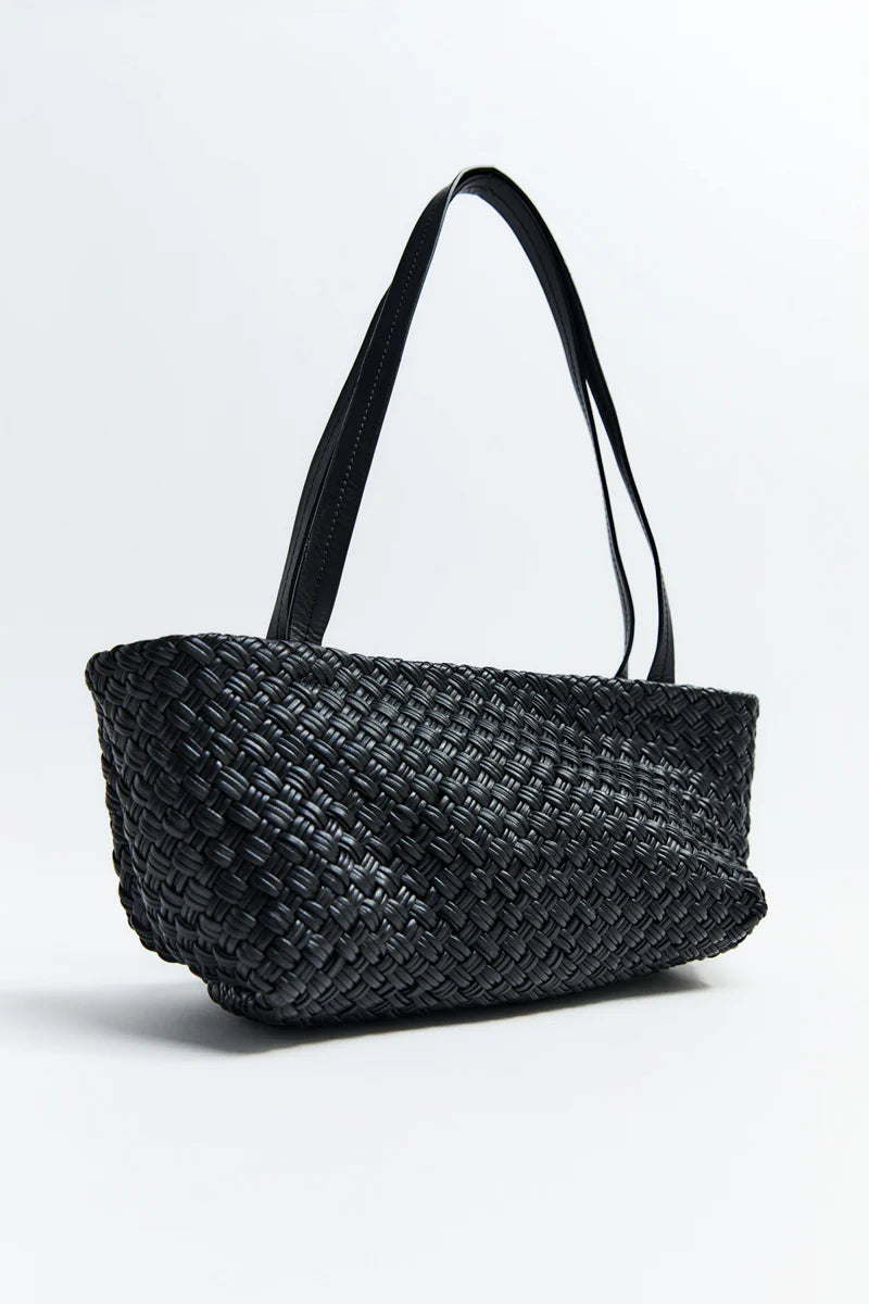 Petite Woven Trapeze Bag - Black