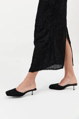 Feathered Square Toe Heel - Black