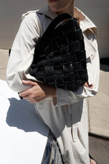 Border Woven Large Tote - Black