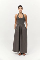 Halter Gathered Dress - Khaki