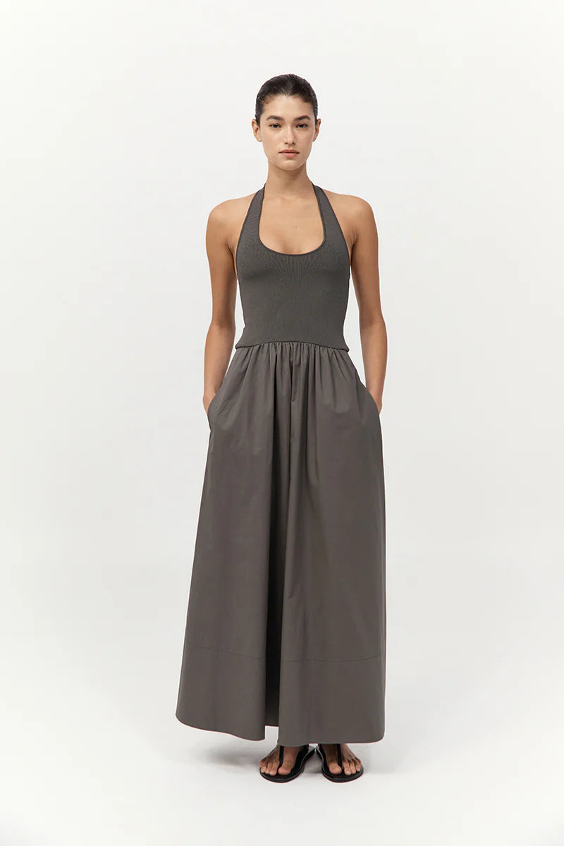 Halter Gathered Dress - Khaki