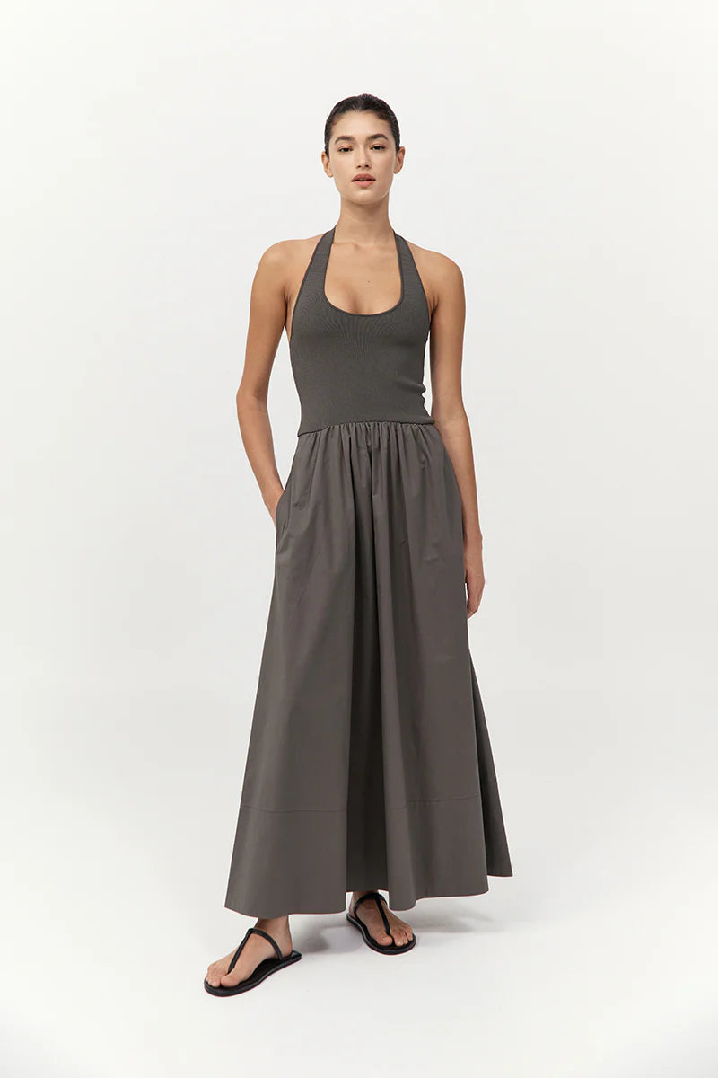 Halter Gathered Dress - Khaki