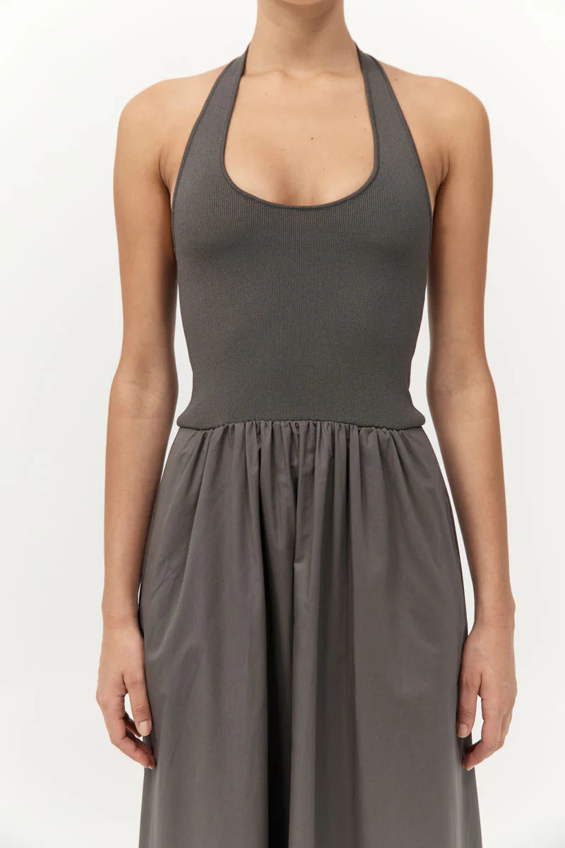 Halter Gathered Dress - Khaki