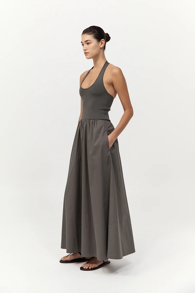 Halter Gathered Dress - Khaki
