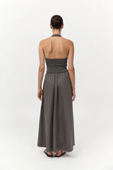 Halter Gathered Dress - Khaki