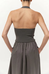 Halter Gathered Dress - Khaki