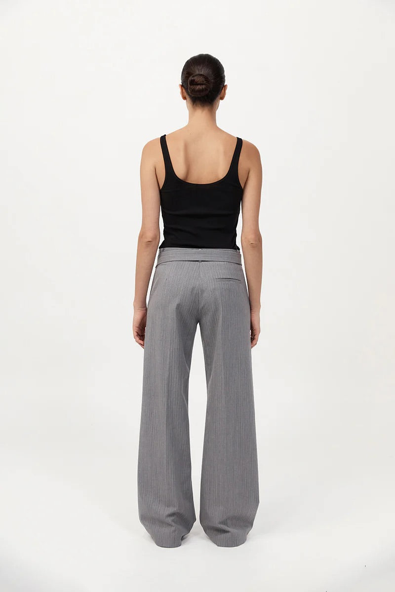 Carter Pocket Belt Pants - Grey Pinstripe