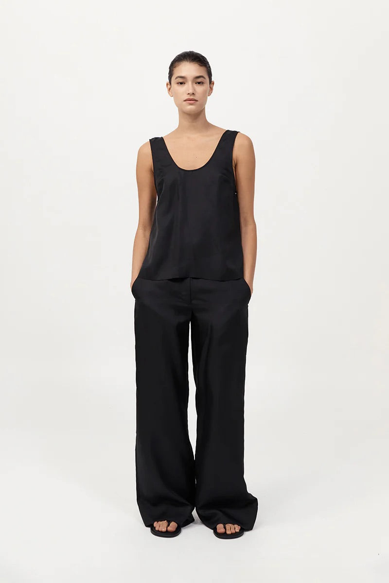 Silk Twill Pants - Black