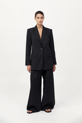 Split Back Blazer - Black Pinstripe