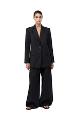 Split Back Blazer - Black Pinstripe