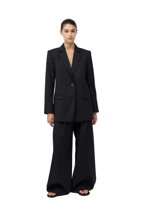 Split Back Blazer - Black Pinstripe