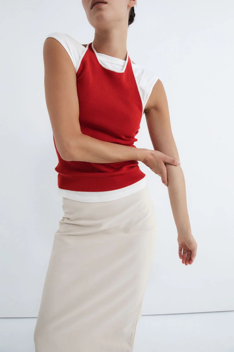 Fine Line Halter Top - Red