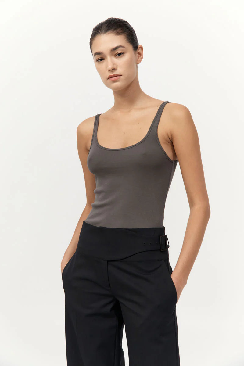 Organic Cotton Slim Scoop Tank - Khaki