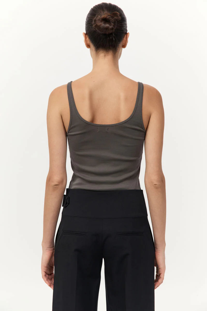 Organic Cotton Slim Scoop Tank - Khaki