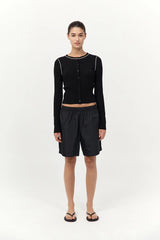 Wool Fine Line Cardigan - Black/Off-White