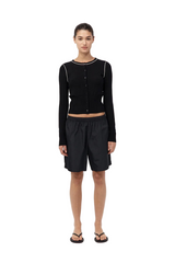 Wool Fine Line Cardigan - Black/Off-White