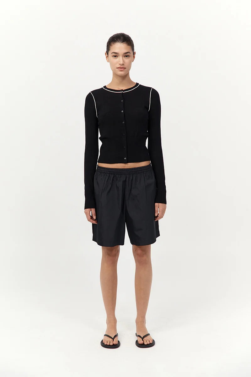 Wool Fine Line Cardigan - Black/Off-White