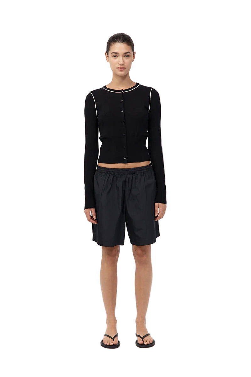 Wool Fine Line Cardigan - Black/Off-White