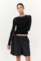 Wool Fine Line Cardigan - Black/Off-White